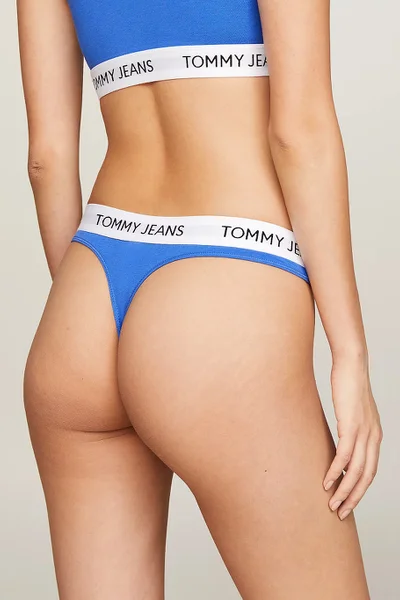 Dámská modrá tanga Tommy Hilfiger s logem v pase