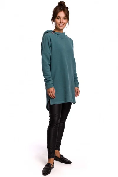 Teplý tyrkysový pletený svetr s kapucí - PohodlíBezOhledu