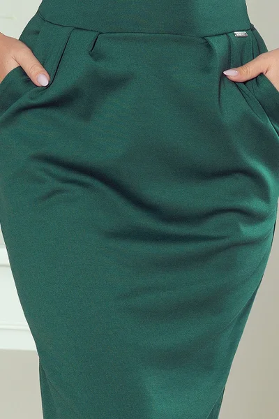 Dámské midi šaty v lahvově zelené barvě Numooc