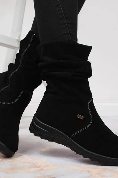 Černé pohodlné zateplené boty s ovčí vlnou - Rieker