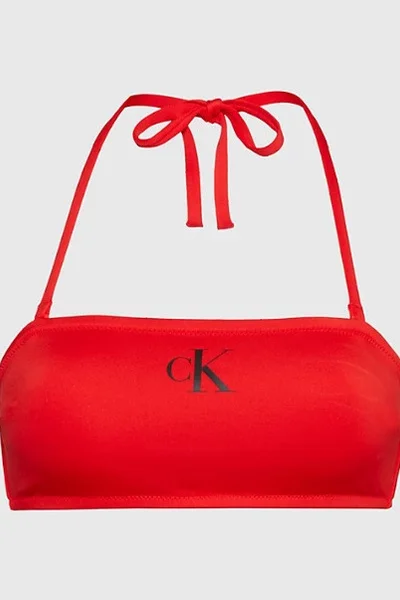Dámský plavkový top CK - červený s vyjímatelnými vycpávkami a zavazováním kolem krku