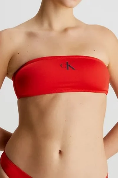 Dámský plavkový top CK - červený s vyjímatelnými vycpávkami a zavazováním kolem krku