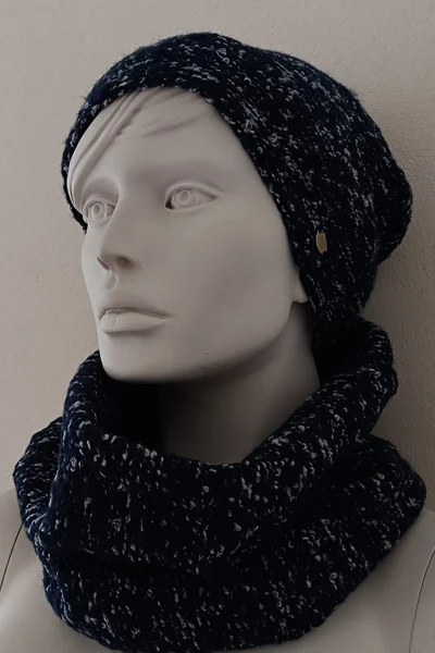 Zimní dámský komplet čepice a šály Patrizia - Modro-bílá elegance