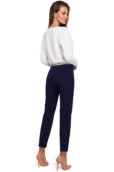 Modré chino kalhoty s nařasenými nohavicemi a elastickým pasem - Makover