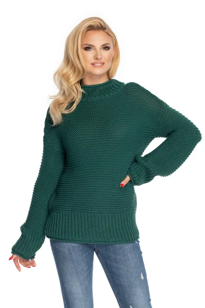 Zelený volně střižený svetr s volnými rukávy