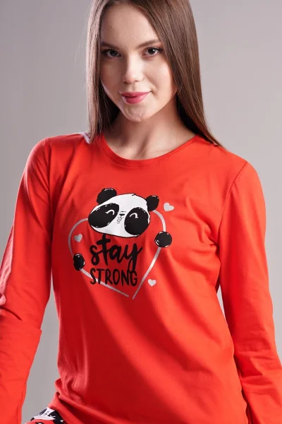 Vienetta Dámské bavlněné pyžamo Stay Strong s pandami