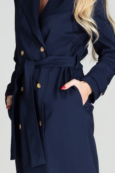 Jarní námořnický kabát s dvouřadým zapínáním a podšívkou v tmavě modré barvě