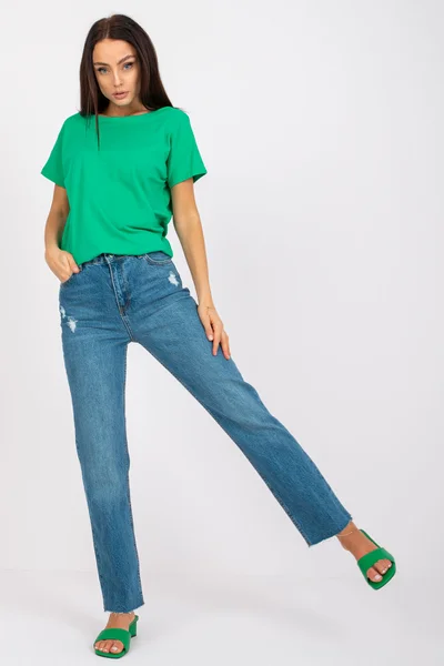 Jeansové dámské kalhoty s vysokým pasem - FPrice