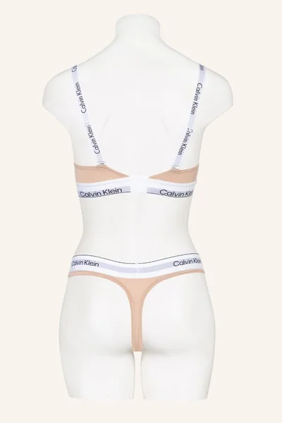 Dámské béžové tanga s logem v pase - Calvin Klein