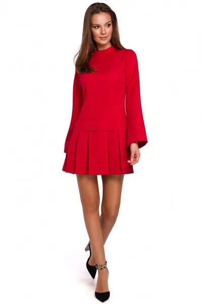 Červené plisované mini šaty s vysokým límcem - Scarlet