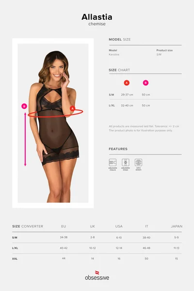 Dámská sexy košilka Allastia chemise - Obsessive černá