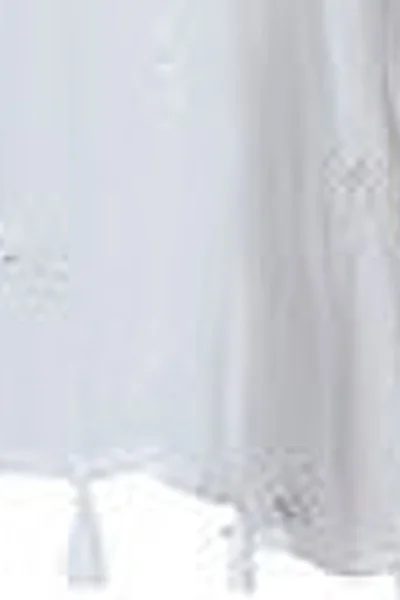 Plážové šaty Bílé V-výstřih 3/4 rukávy s třásněmi a ozdobnou šňůrkou Pastunette