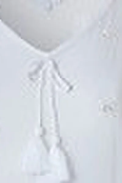 Plážové šaty Bílé V-výstřih 3/4 rukávy s třásněmi a ozdobnou šňůrkou Pastunette
