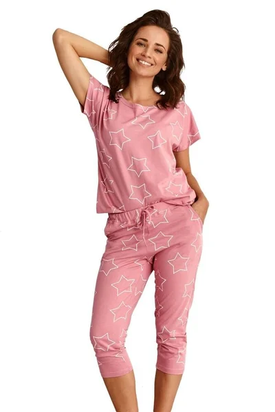 Dámské pyžamo Oksa v růžové barvě s hvězdami Taro