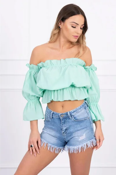 Dámský tyrkysový crop top s gumičkami - Kesi