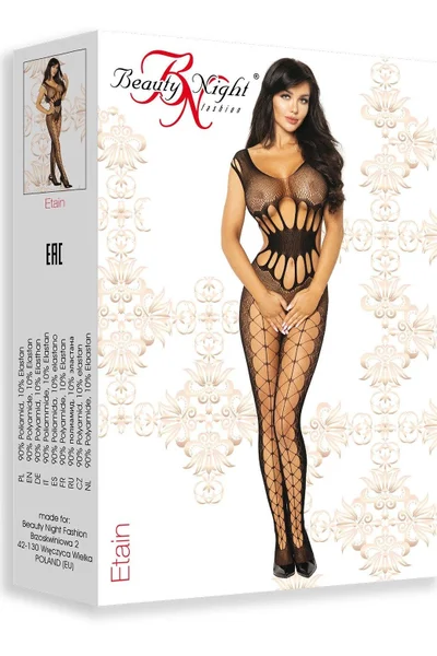 Černý bodystocking Etain - síťovina a otevřený rozkrok Beauty Night Fashion