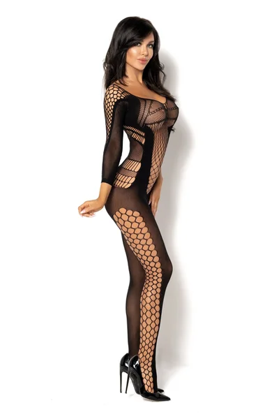 Černé průsvitné bodystocking s tříčtvrtečními rukávy Beauty Night Fashion