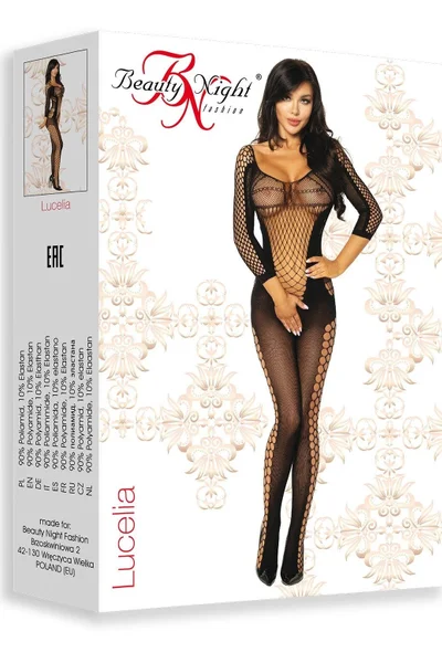 Černé průsvitné bodystocking s tříčtvrtečními rukávy Beauty Night Fashion