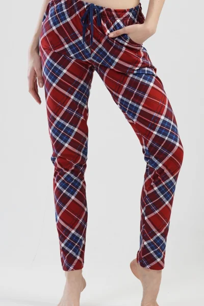 Dámské bavlněné pyžamové kalhoty Silvie s károvaným vzorem