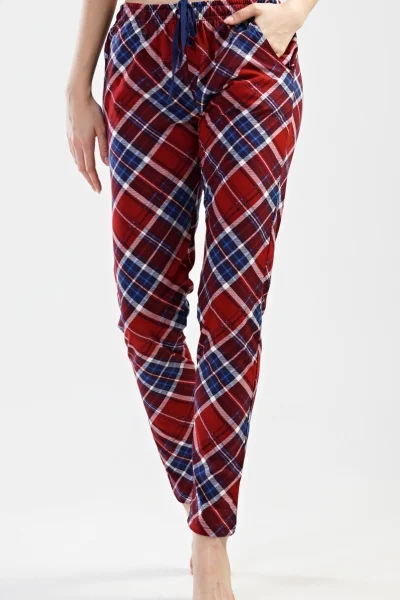 Dámské bavlněné pyžamové kalhoty Silvie s károvaným vzorem