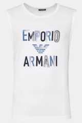 Emporio Armani bílé pánské plážové tílko s logem EA