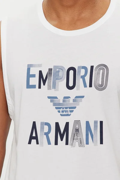 Emporio Armani bílé pánské plážové tílko s logem EA