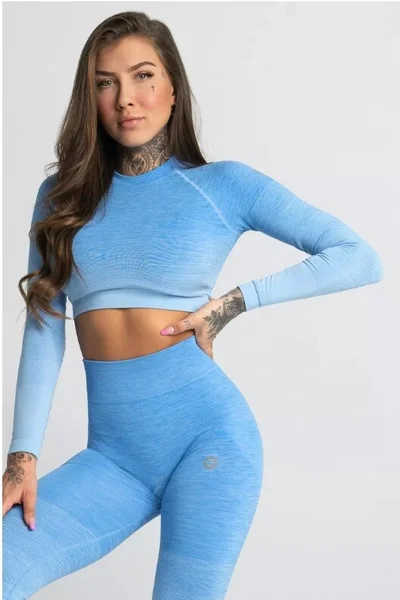 Gym Glamour Modrý Ombre Crop-Top s krátkým rukávem