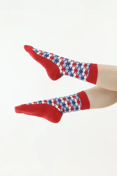 Dámské veselé ponožky červené puzzle červená Moraj