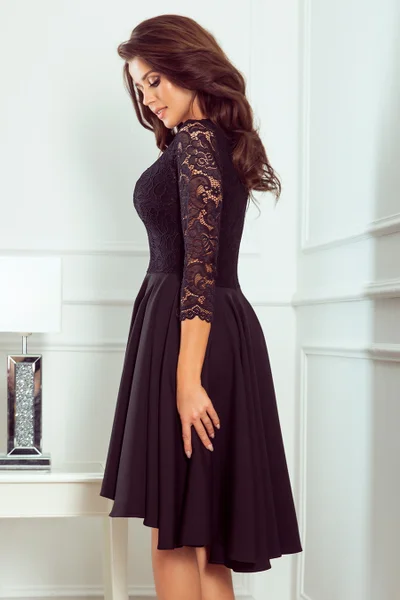 Černé dámské šaty s delším zadním dílem Numoco