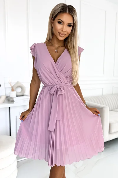 Růžové plisované šaty s volánky - Numoco Polina