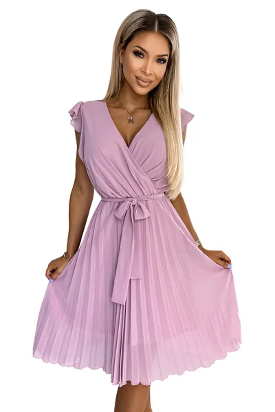 Růžové plisované šaty s volánky - Numoco Polina