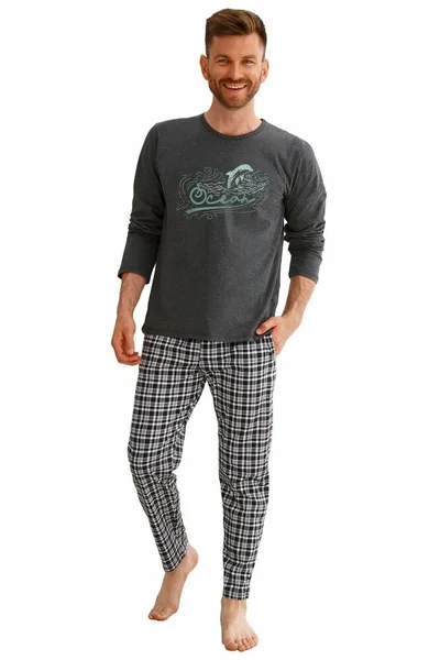 Pánské pyžamo Matt v tmavě šedé barvě s potiskem Taro