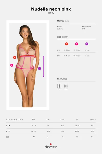 Dámské elegantní body Nudelia teddy neon pink - Obsessive Růžová