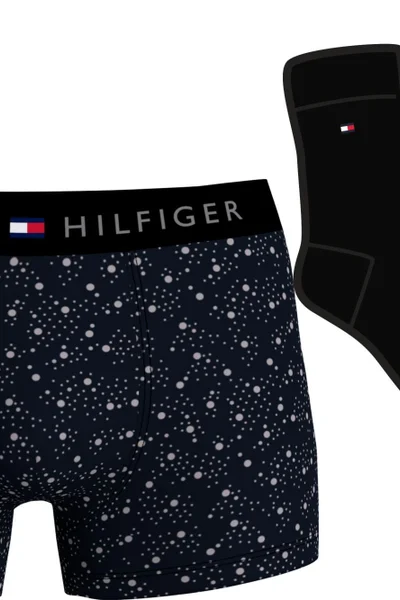 Pánský dárkový set boxerky + ponožky 0GU černé se vzorem - Tommy Hilfiger