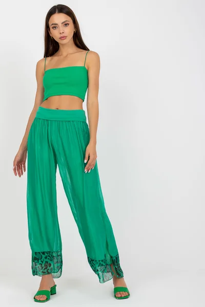 Zelené hedvábné kalhoty s elastickým pasem a podšitím od FPrice