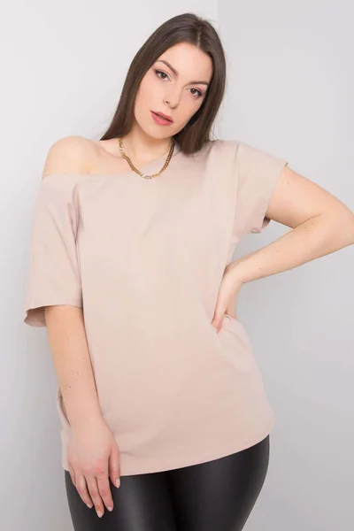 Dámské béžové plus size tričko z bavlny - FPrice