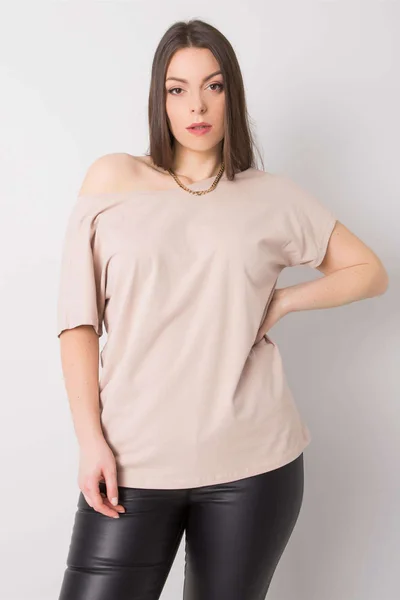 Dámské béžové plus size tričko z bavlny - FPrice