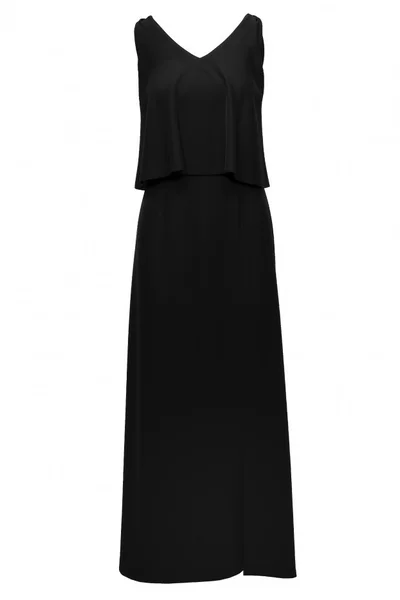 Dámské maxi šaty s volánkem v černé barvě - Makover