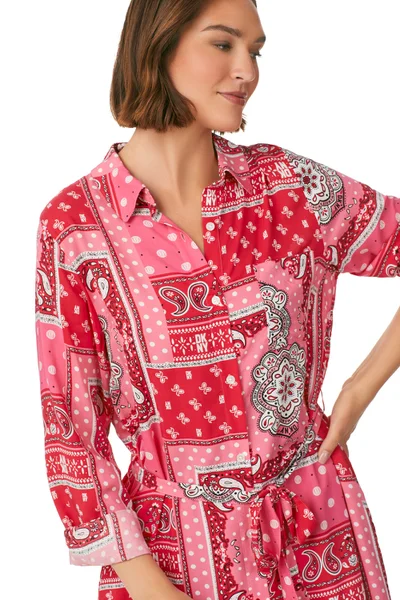 Růžový dámský kaftan s orientálním vzorem - DKNY