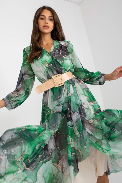 Zeleno-černé elegantní dámské šaty s páskem - FPrice