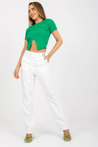 Letní dámské bílé kalhoty s páskem - FPrice