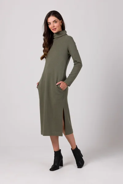 BeWear dámské sýklové šaty s rolákem - khaki elegance