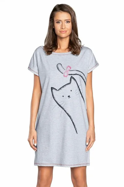 Dámská noční košilka Luna šedá s kočkou Italian Fashion