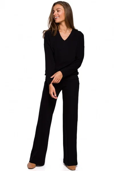 Černé pletené kalhoty s elastickým pasem STYLOVE