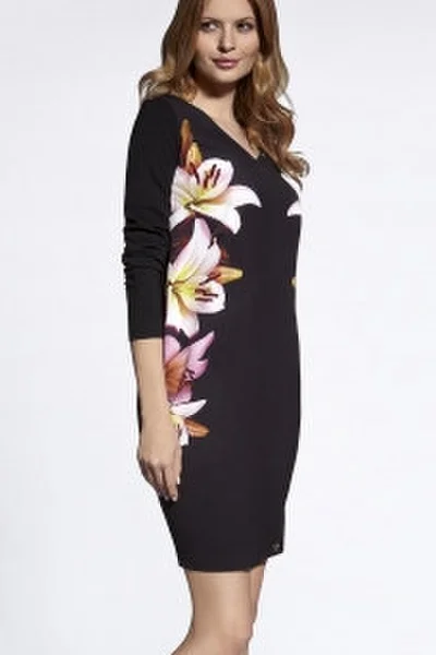 Černé krátké šaty Ennywear s fotopotiskem květů