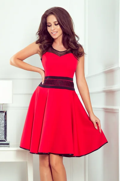 Červené dámské šaty s tylovými vsadkami Numoco