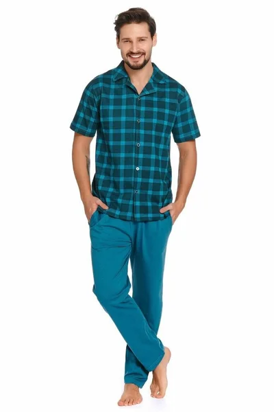 Pánské pyžamo Luke v modré barvě káro Dn-nightwear