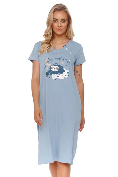 Modrá bavlněná noční košilka s potiskem lenochoda