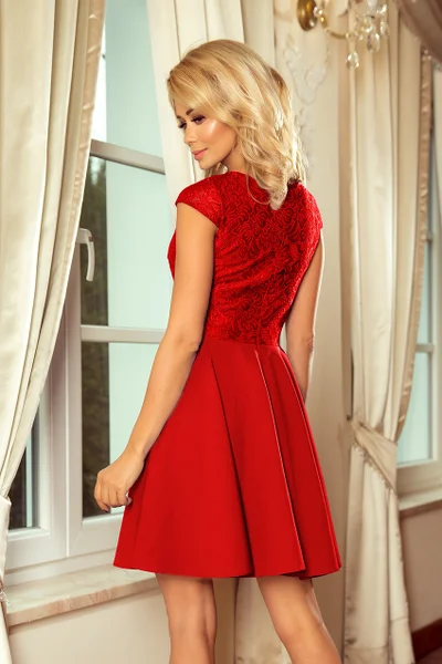 Červené rožšířené šaty s krajkou Numco