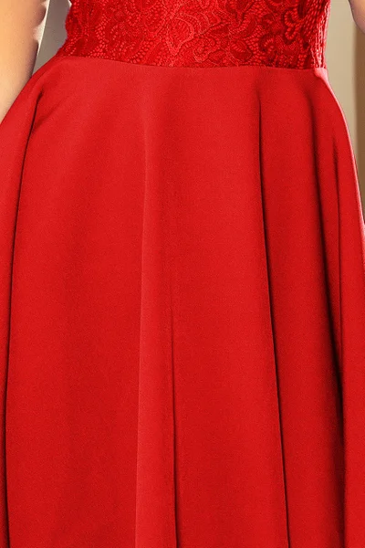 Červené rožšířené šaty s krajkou Numco
